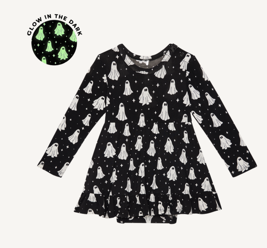 Posh Peanut Ghostly Glow in Dark Ruffled Bodysuit Dress