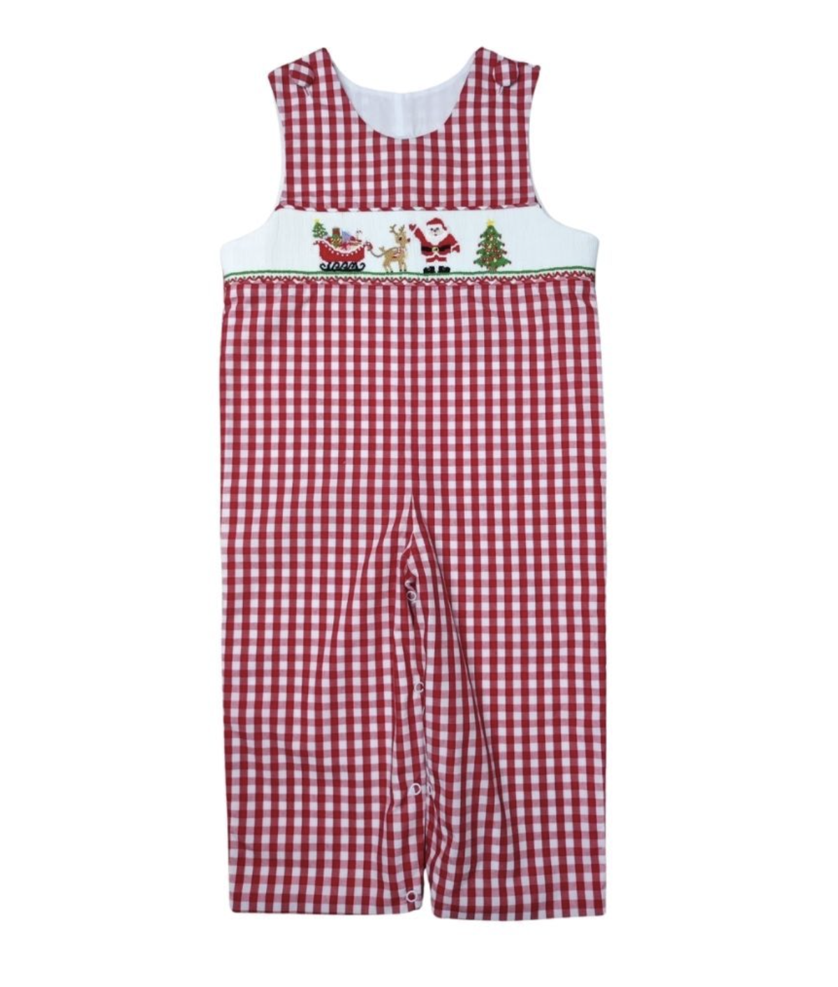 Boys Red Check Smocked Santa Reindeer Long JonJon