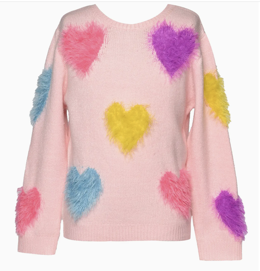 Pink Heart Fuzzy Heart Sweater Top