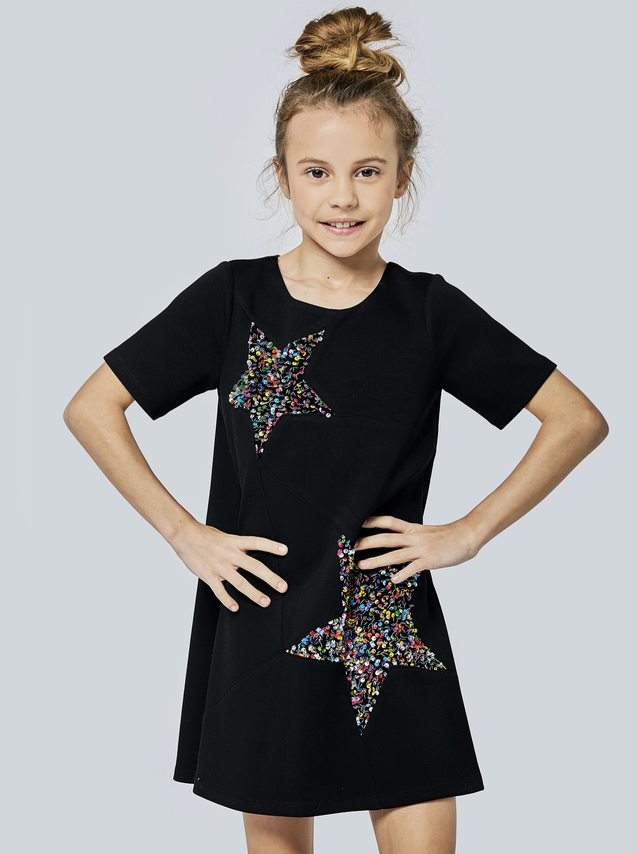 Black Shift Dress with Sequin Stars