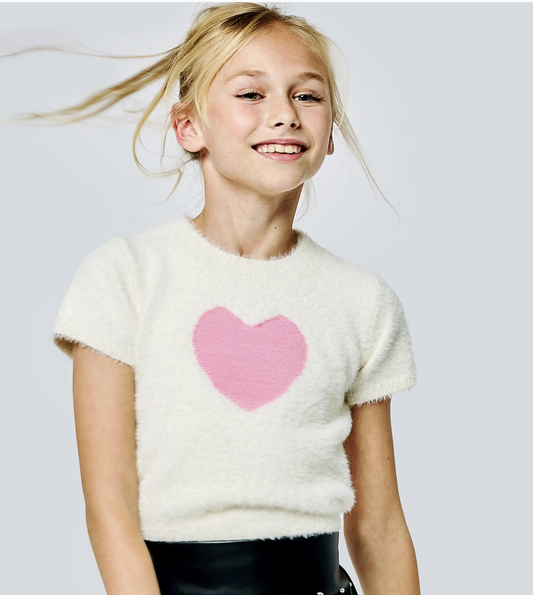 Ivory Heart Fuzzy Sweater