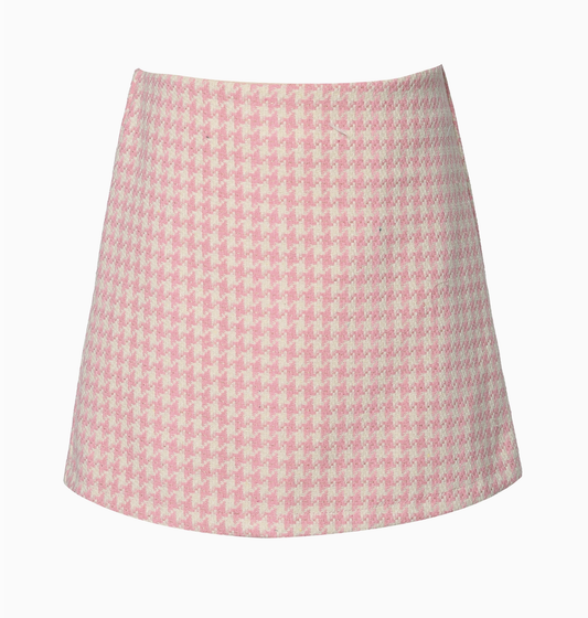 Pink Houndstooth Mini Skirt