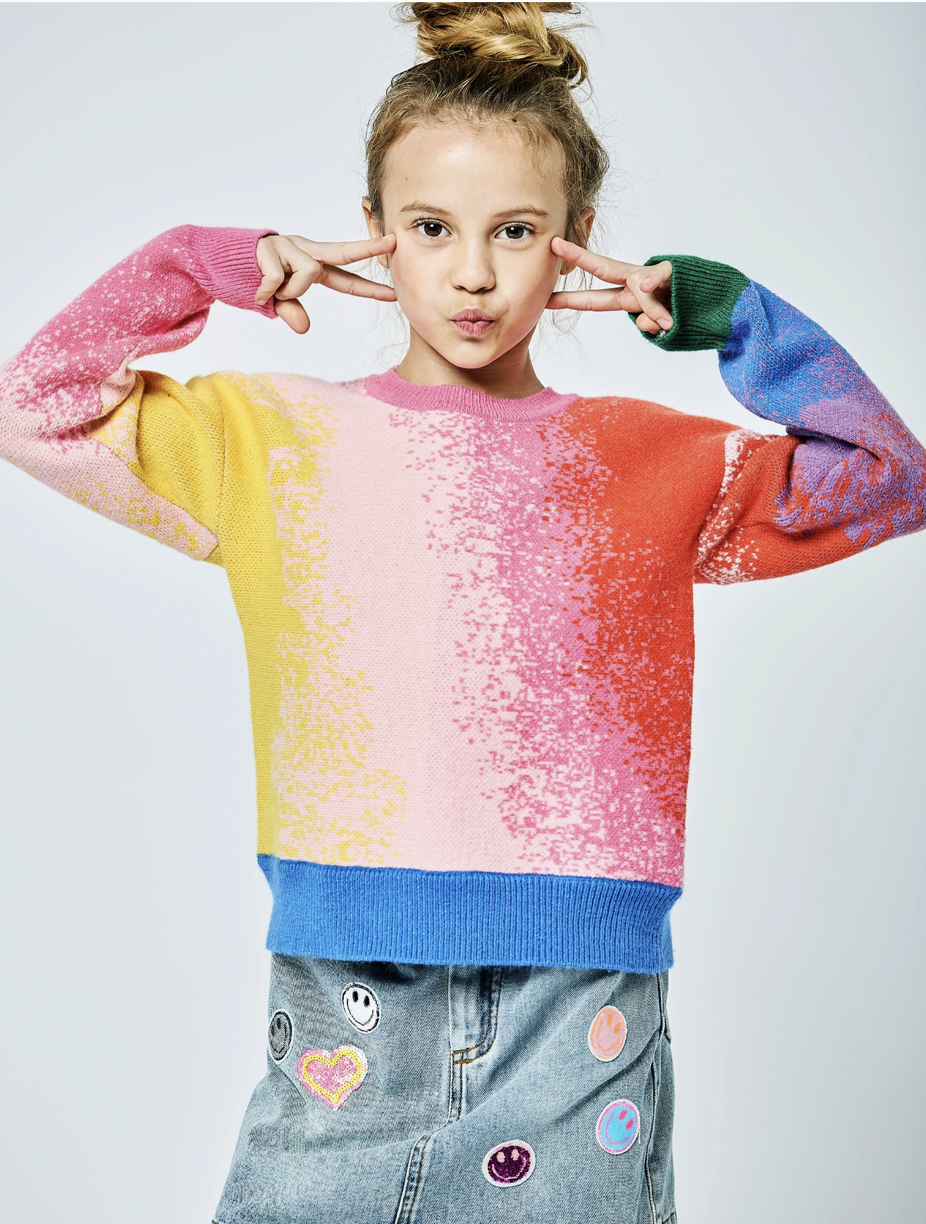 Pink Multi Rainbow Color Block Sweater