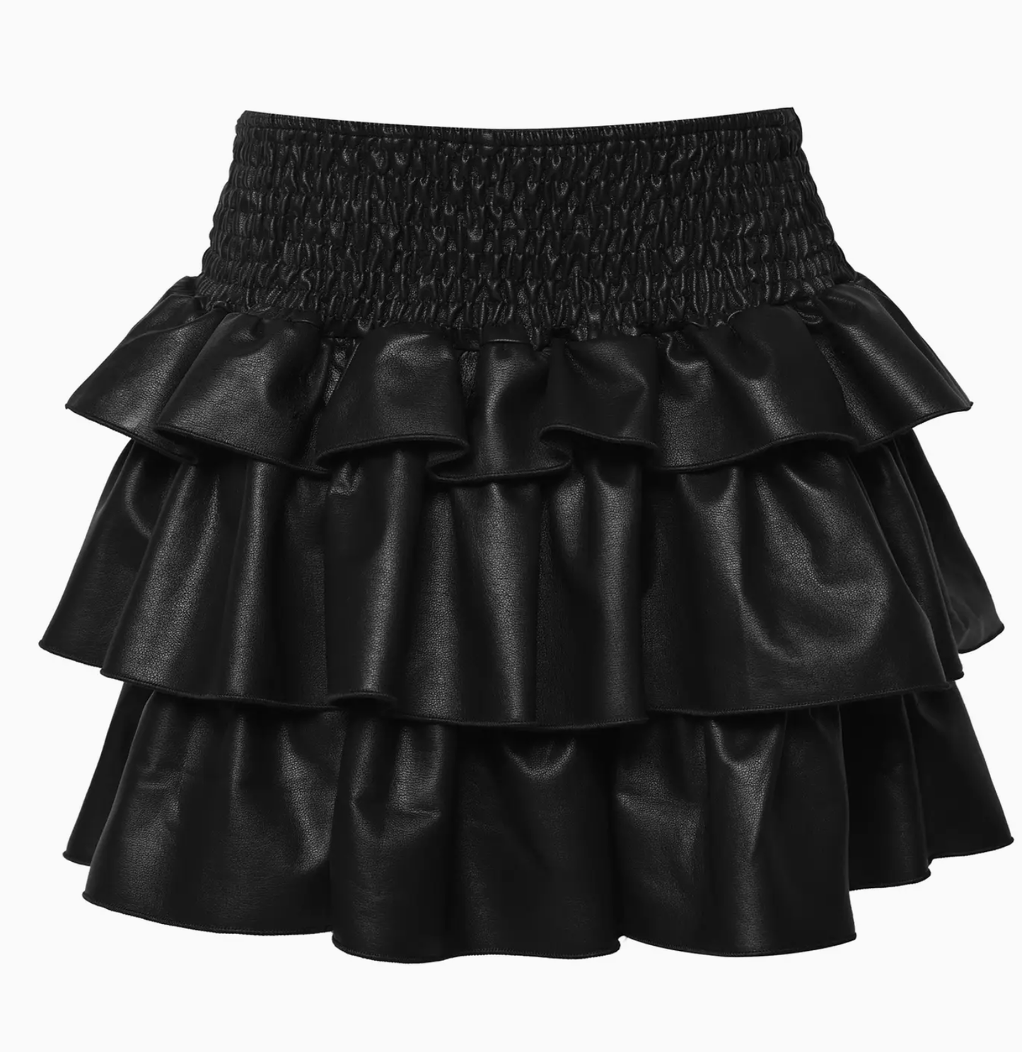 Black Vegan Leather Tiered Mini Skirt