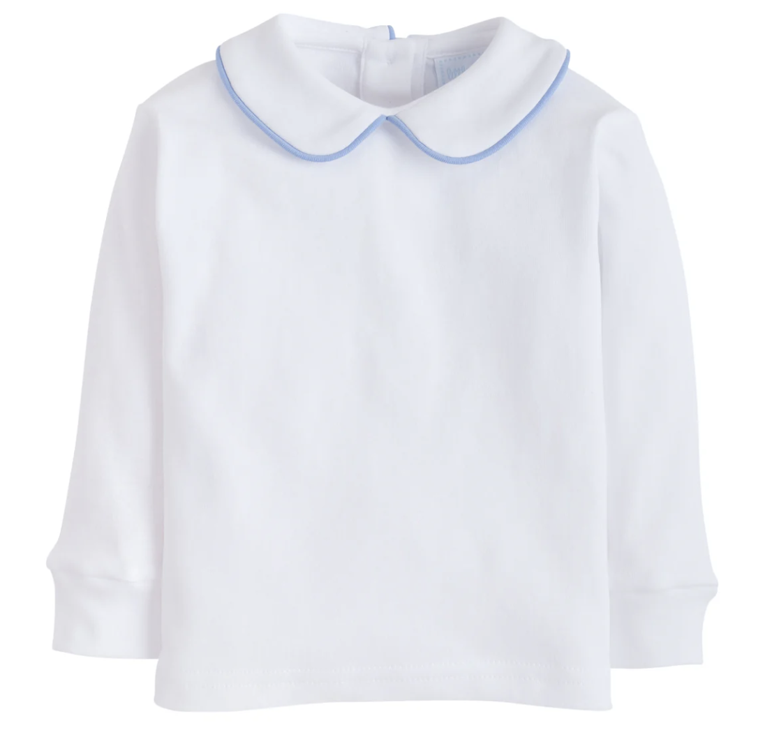 Boy's White Knit Shirt W/ Blue Pipping