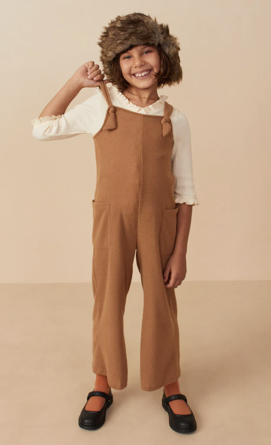 Brushed Rib Patch Pocket Wide Leg Overalls