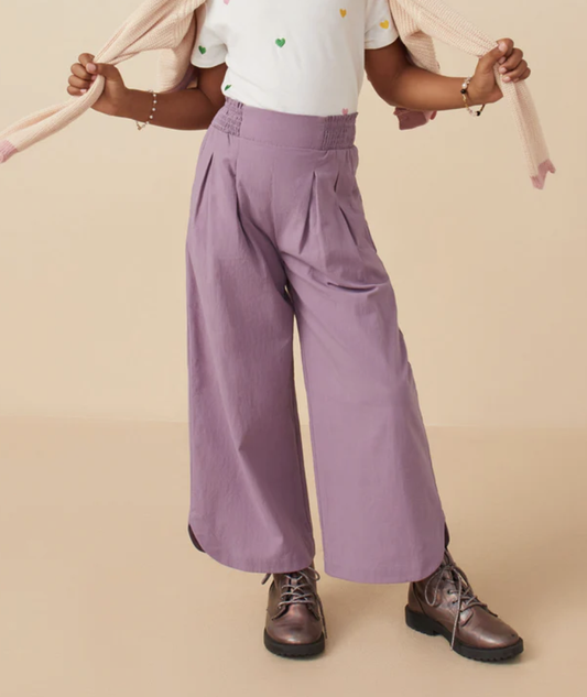 Smock Waist Detailed Pleated Wide Leg Pants Lavender