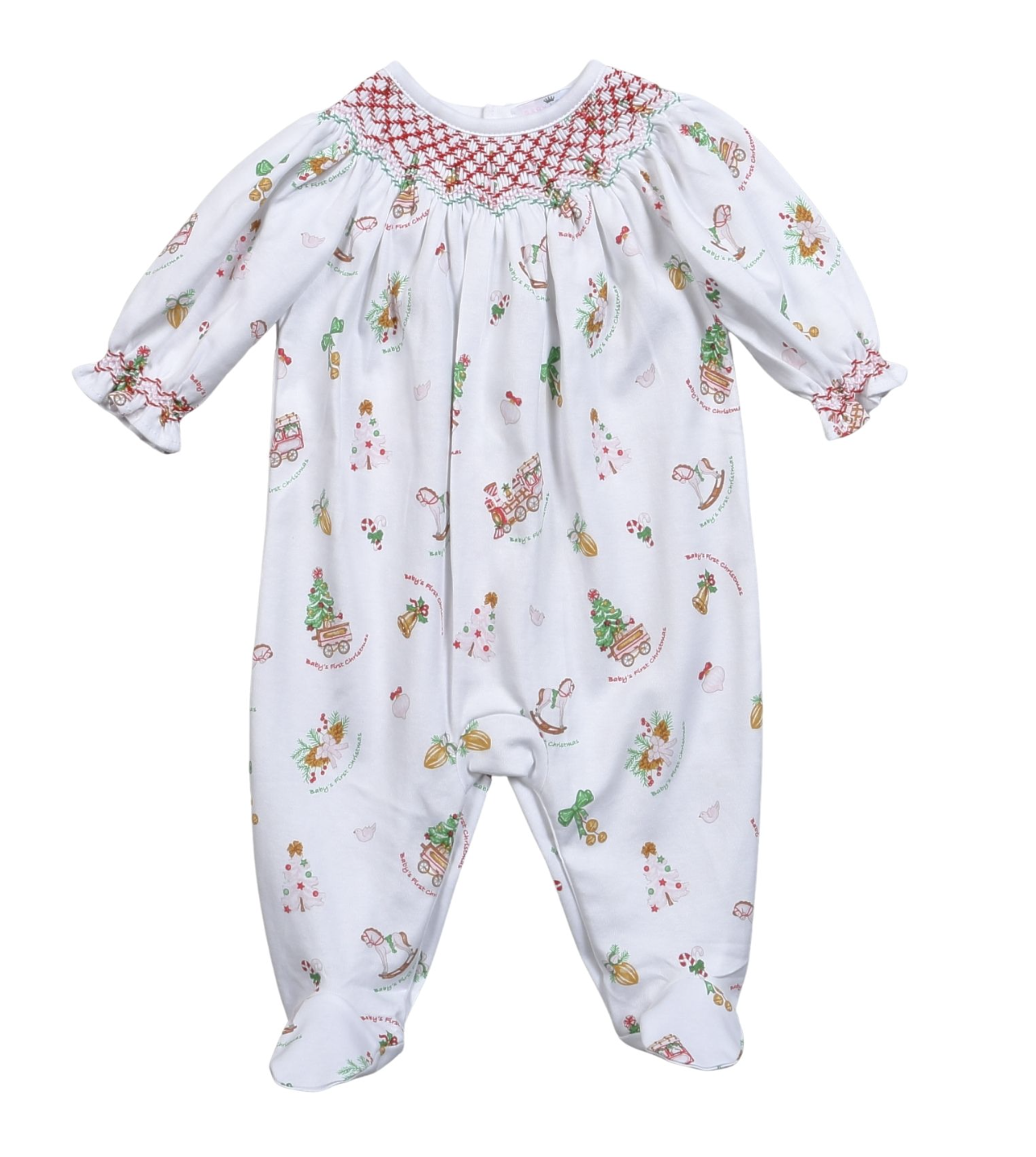 Baby's First Christmas Pima Hand Smocked Bishop Footie