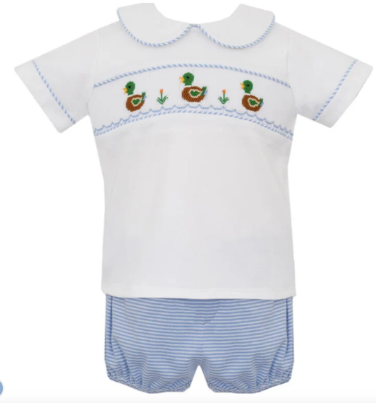 Petit Bebe Mallard Duck Blue Stripe Knit Boy Diaper Set