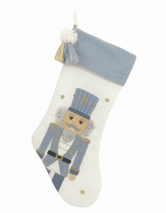 Winter Blue Tassled Nutcracker Stocking