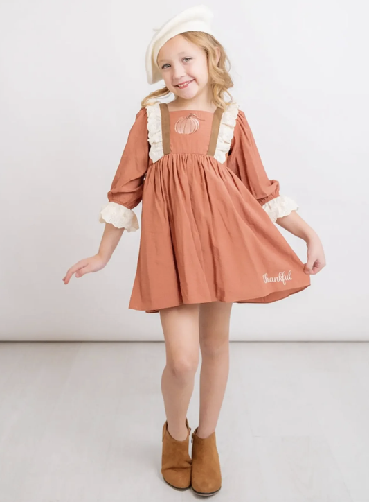 Evie's Closet Pumpkin Patch Rust Chocolate Ivory Emb Dress