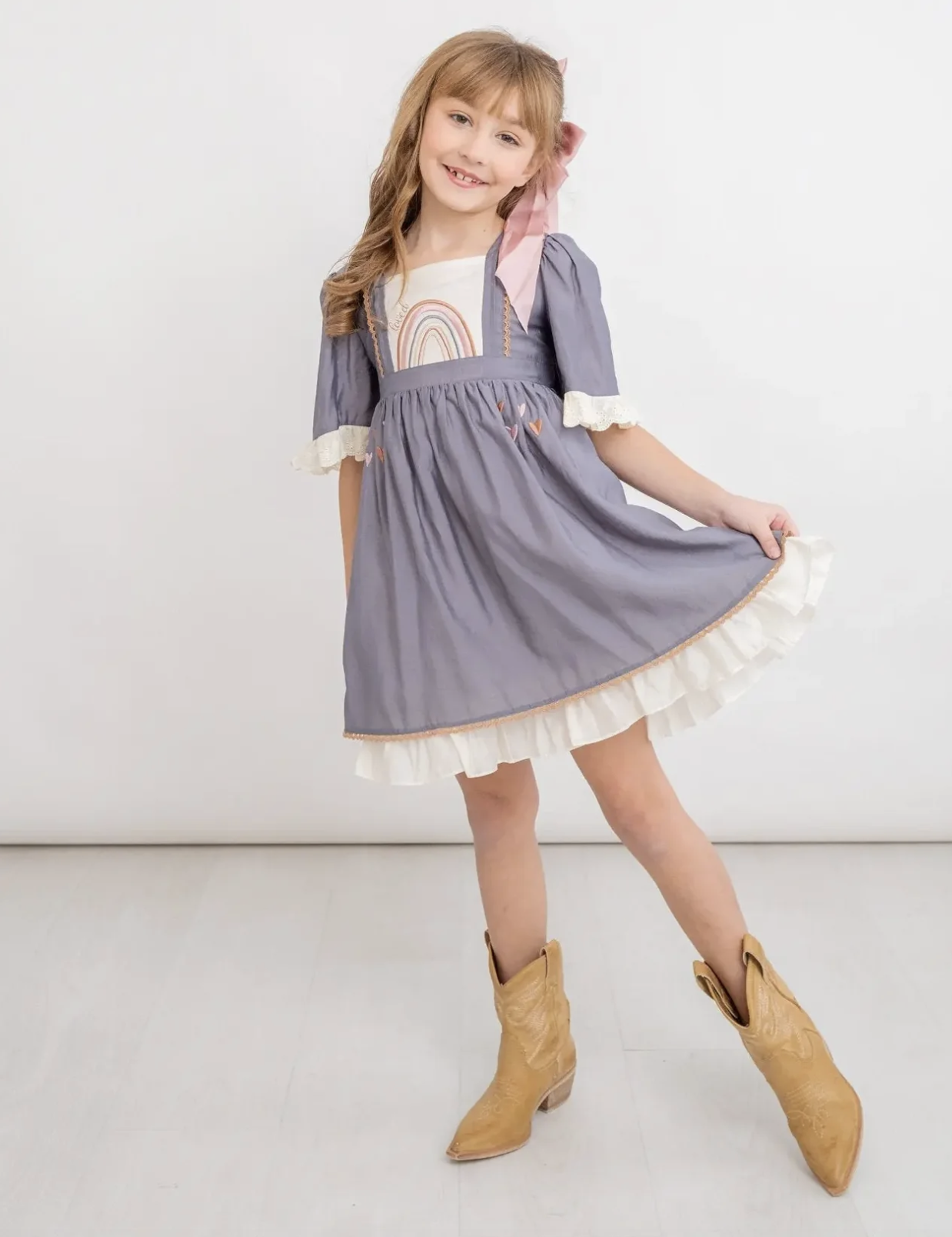 Evie's Closet Radiant Rainbow Chambray/Ivory Emb Dress