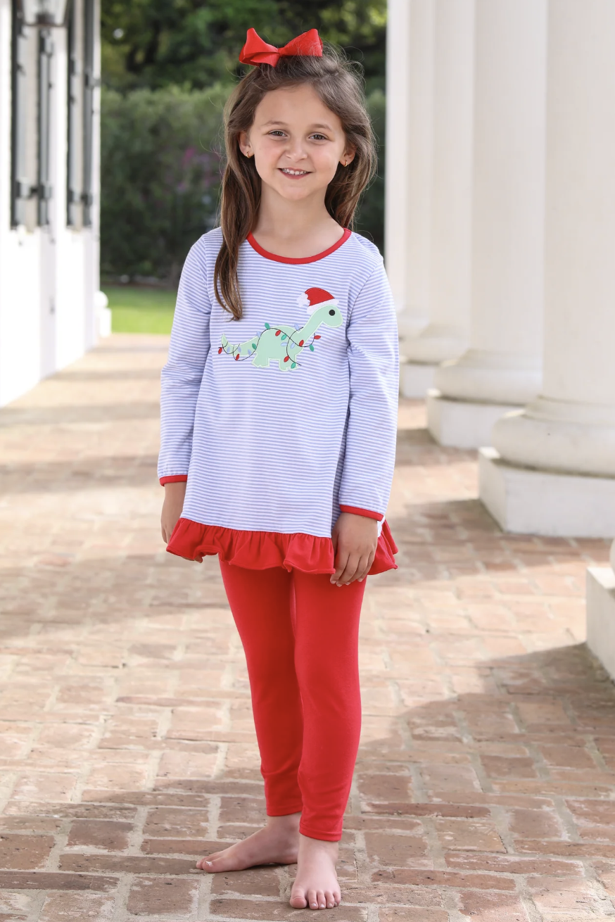 TSK Christmas Dino Ruffle Pants Set