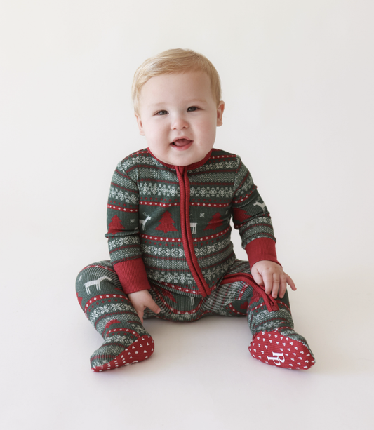 Posh Peanut Holiday Fair Isle Footie Zippered One Piece