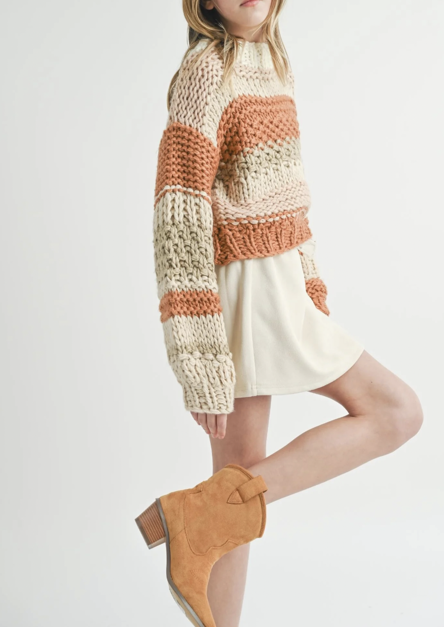 Tween Butter Pecan Chunky Sweater