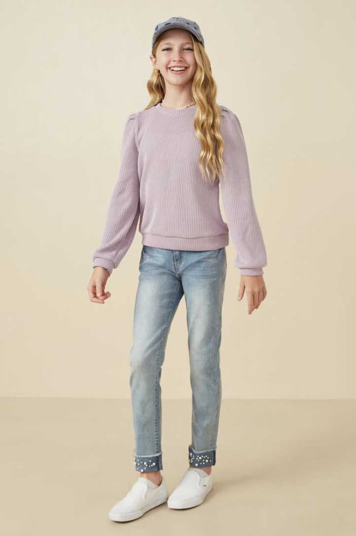 Lavender Ribbed Knit Mock Neck Top