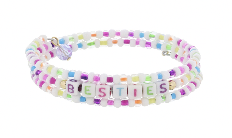 Kids Alternating Multi W/ "Besties" Beaded Coil Bracelet