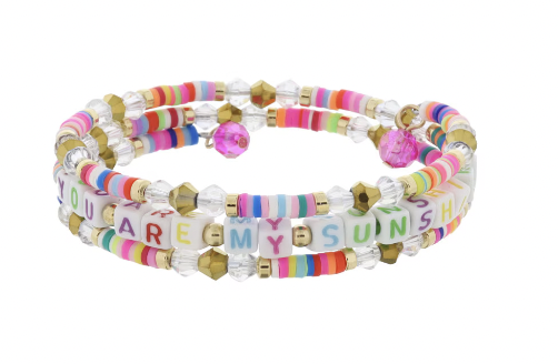 Kids Multi Sequin " You Are My Sunshine" Beaded Coil Bracelet