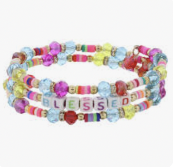 Kids Multi "Blessed" Beaded Coil Bracelet