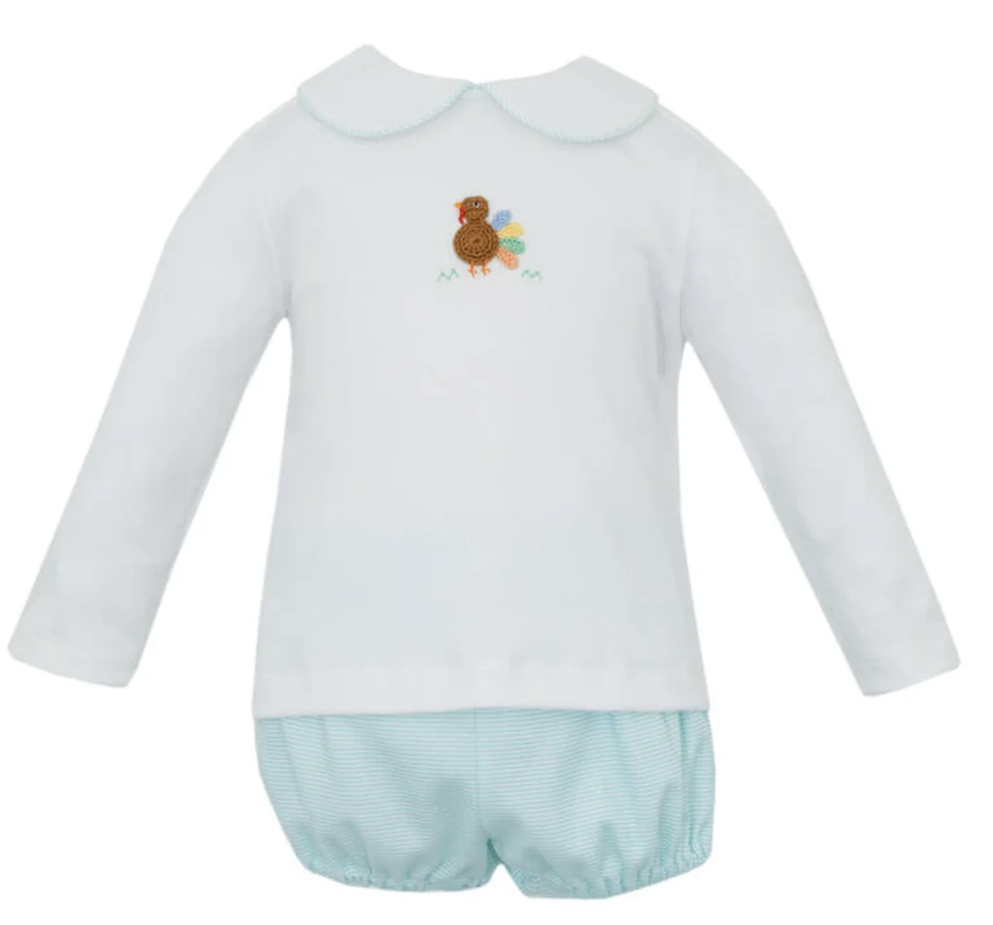 Petit Bebe Turkey Boy Aqua Pin Stripe Diaper Set