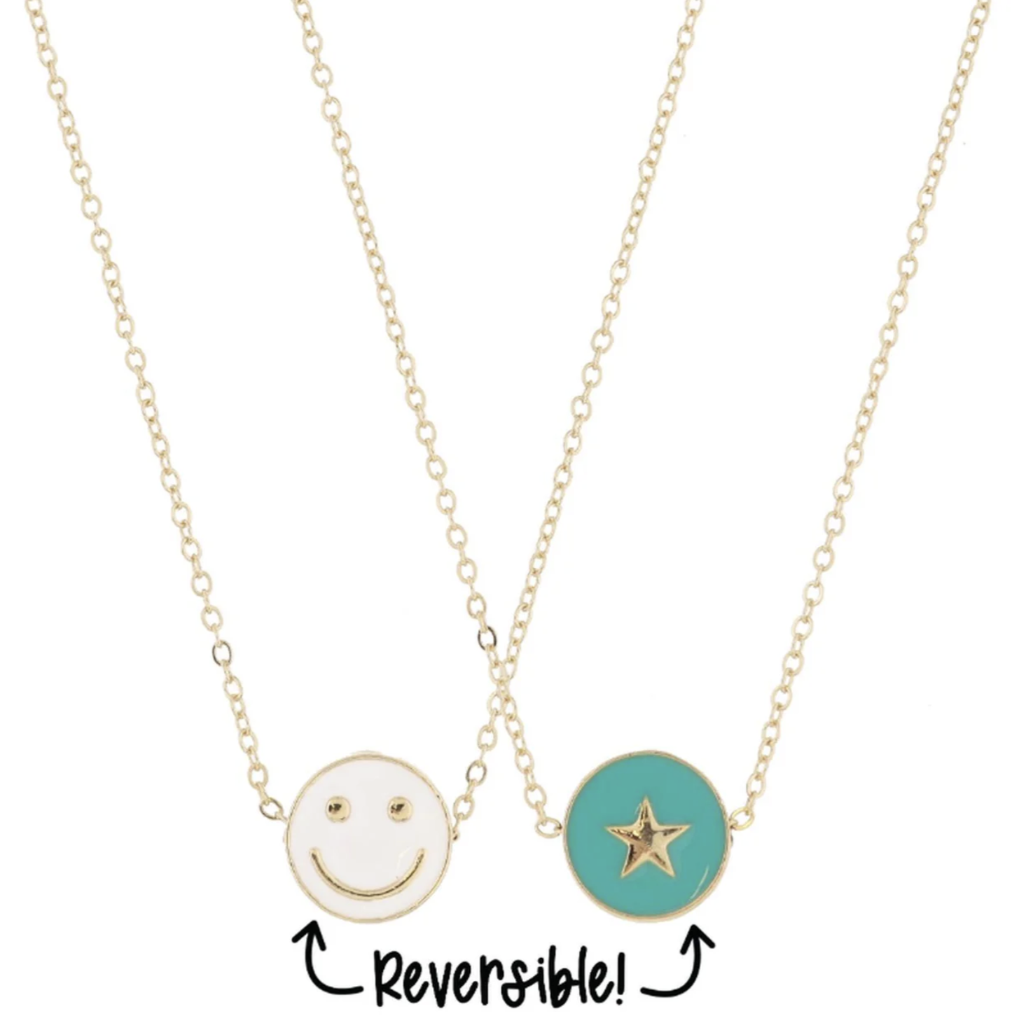 Kids Teal/White Smiley Face Necklace