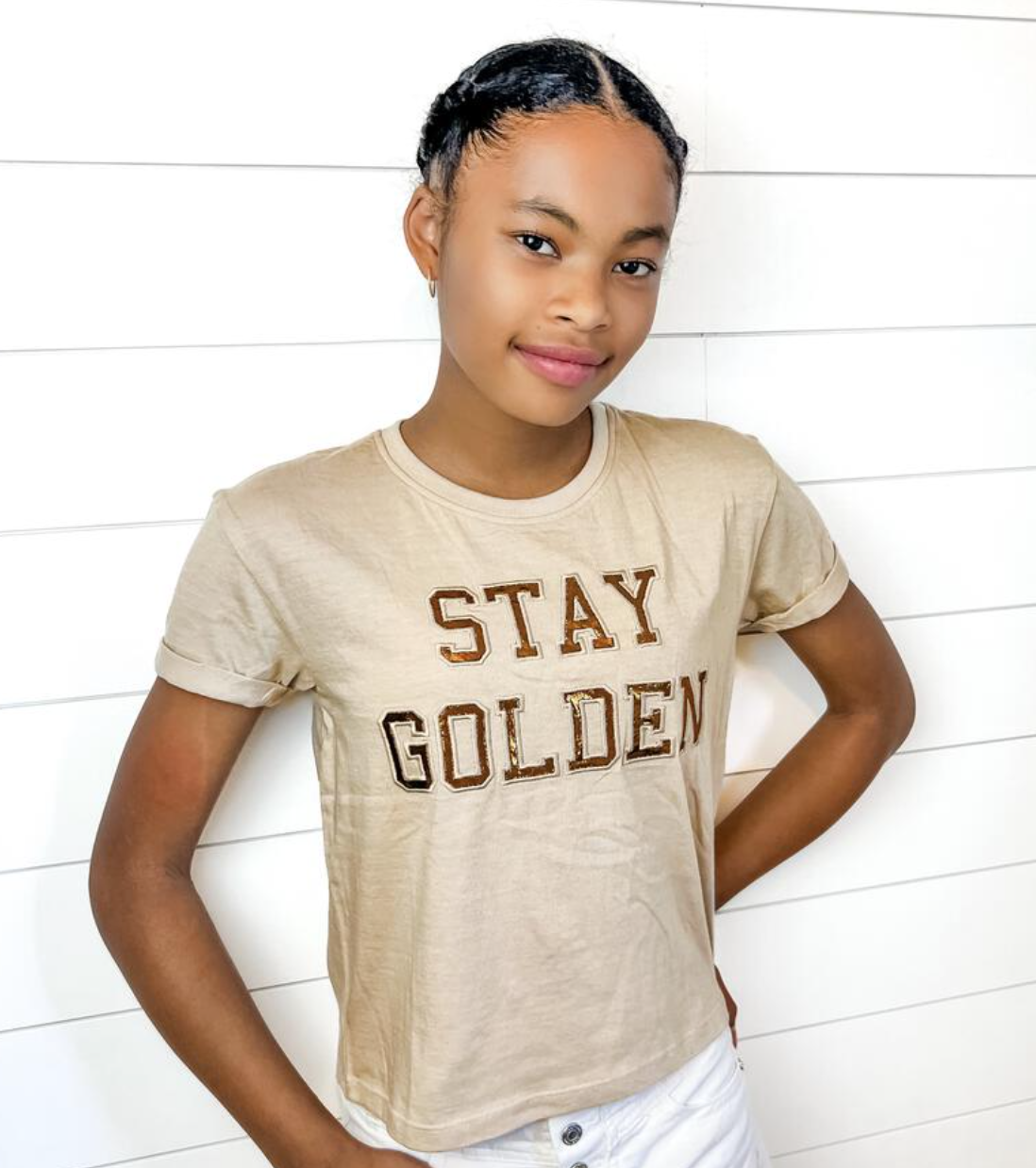 Stay Golden Tween Fall Copper Foil Patch Graphic Tee