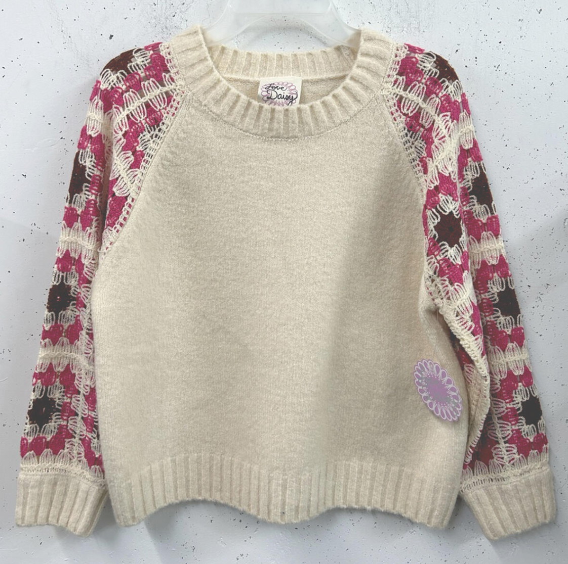 Cream/Pink Contrast Sleeve Pullover