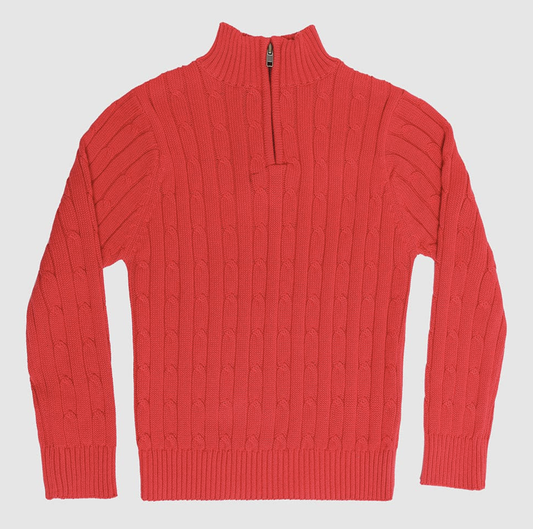 Truckee 1/4 Zip Cable Sweater Red