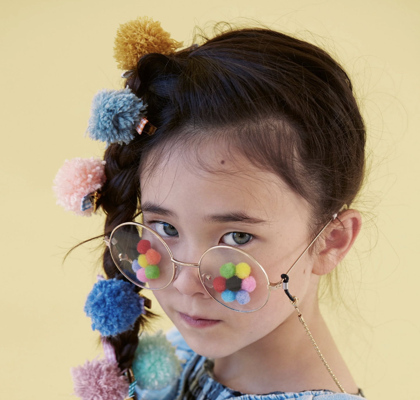 Big Gingham Pompom Hair Clips