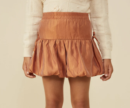 Side Ribbon Detail Bubble Hem Shimmer Skirt