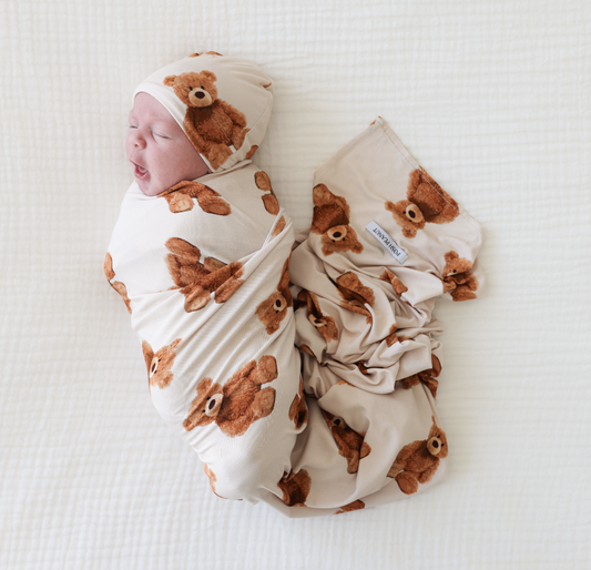 Posh Peanut Teddy Freddy Infant Swaddle & Beanie Set