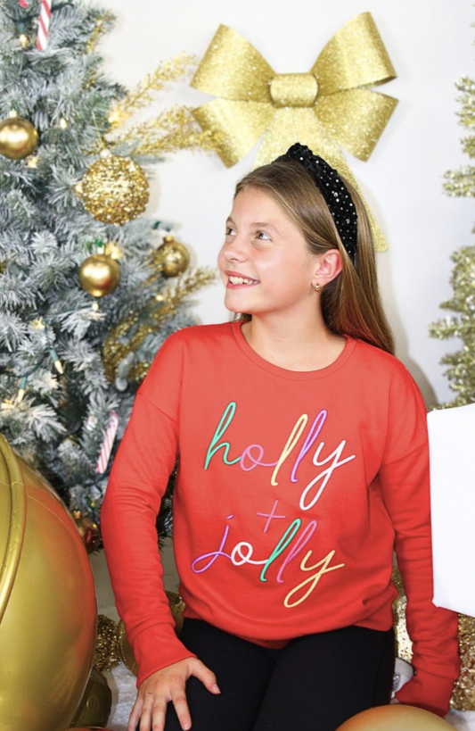 Holly Jolly Puff Embroidery Christmas Sweatshirt