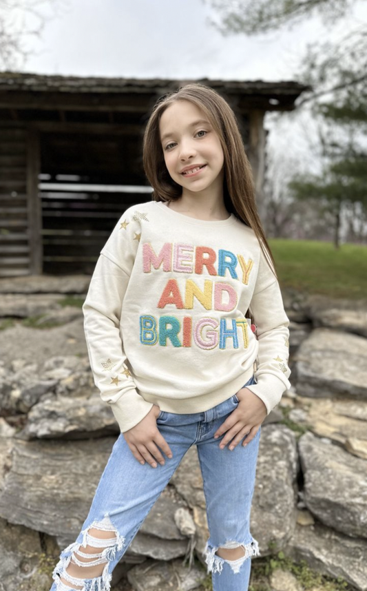 Merry & Bright Chenille Rhinestone Holiday Graphic Tee