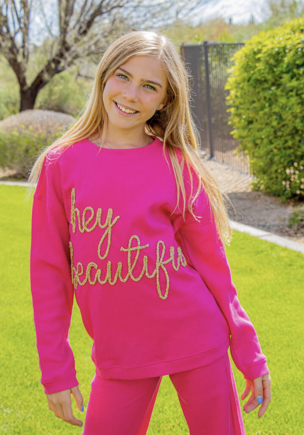 Hey Beautiful Tinsel Waffle Top