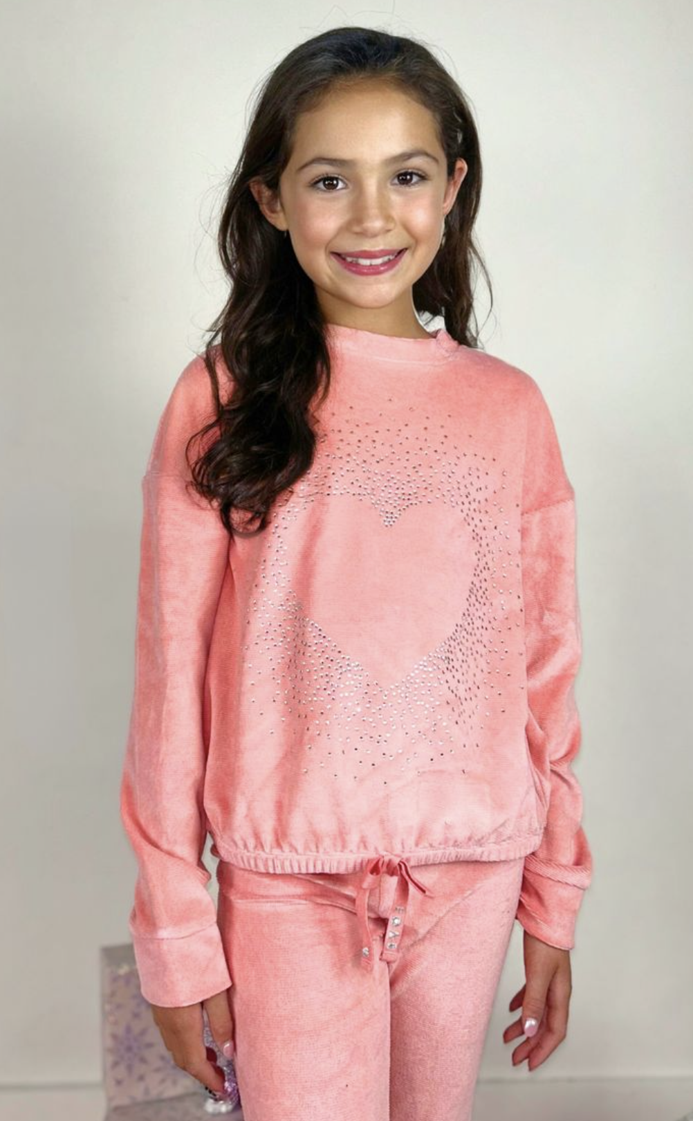 Rhinestone Heart Long Sleeve Top