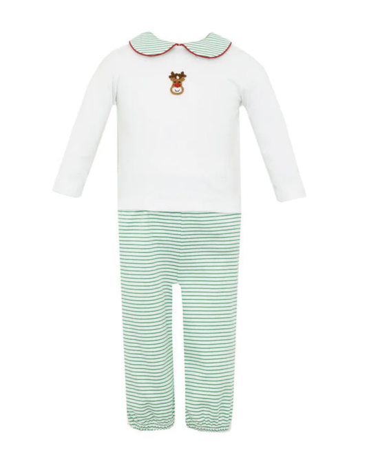 Petit Bebe Green Stripe Boys Knit Peter Pan Bubble Pant Set