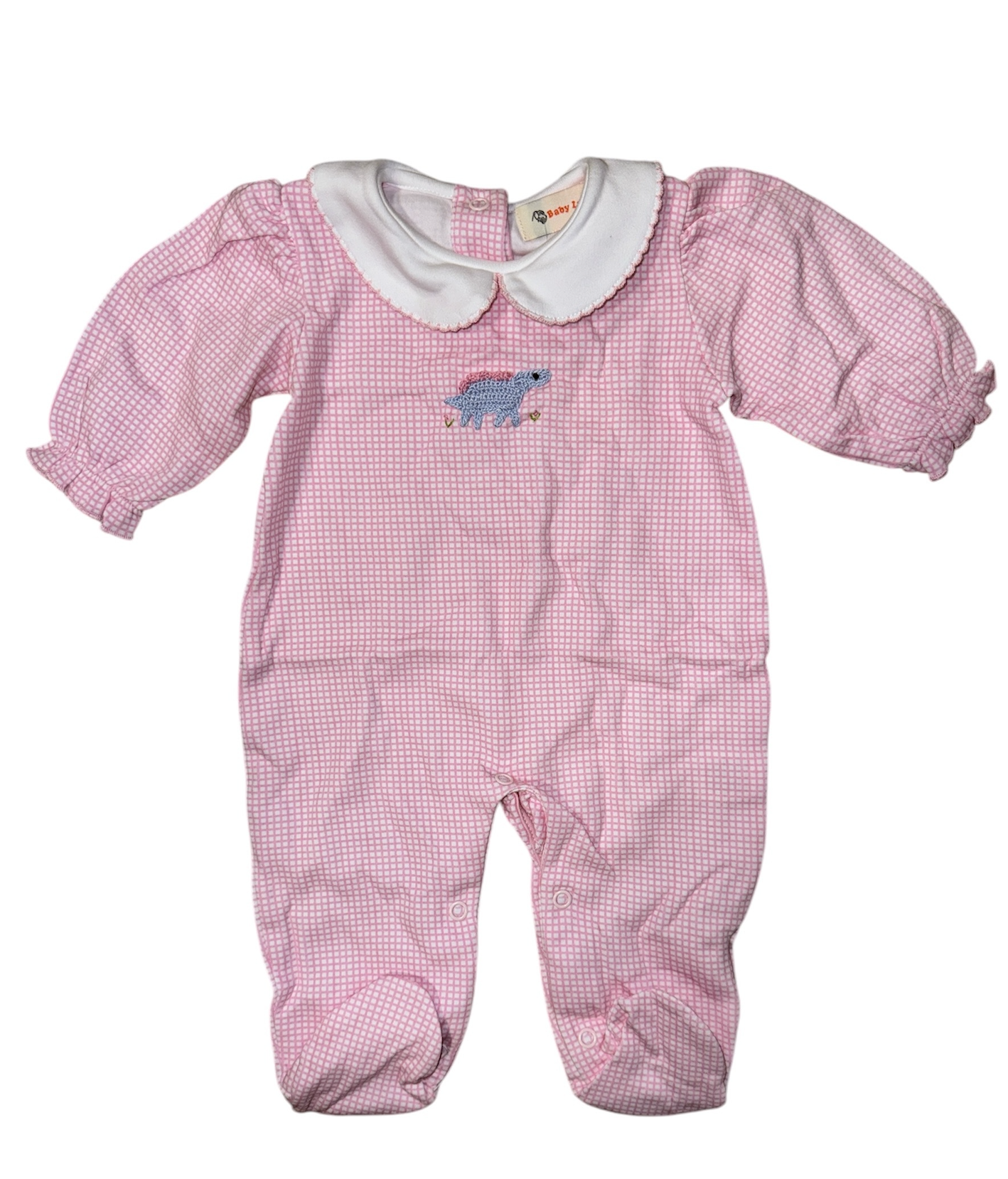 Girl Dino w/Bow Pink Gingham Footie