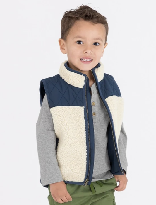 Dark Navy Quilted Sherpa Vest