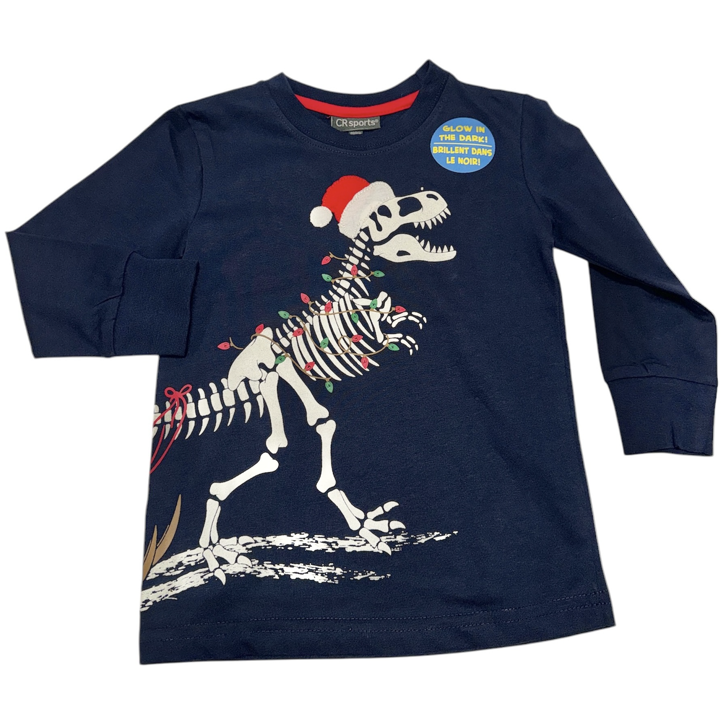 Glow in the Dark Skeleton Dino Christmas Tee