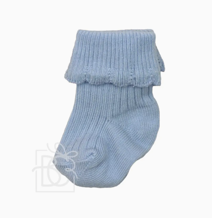 Folded Cuff Newborn Scottish Yarn Sock- Sky Blue