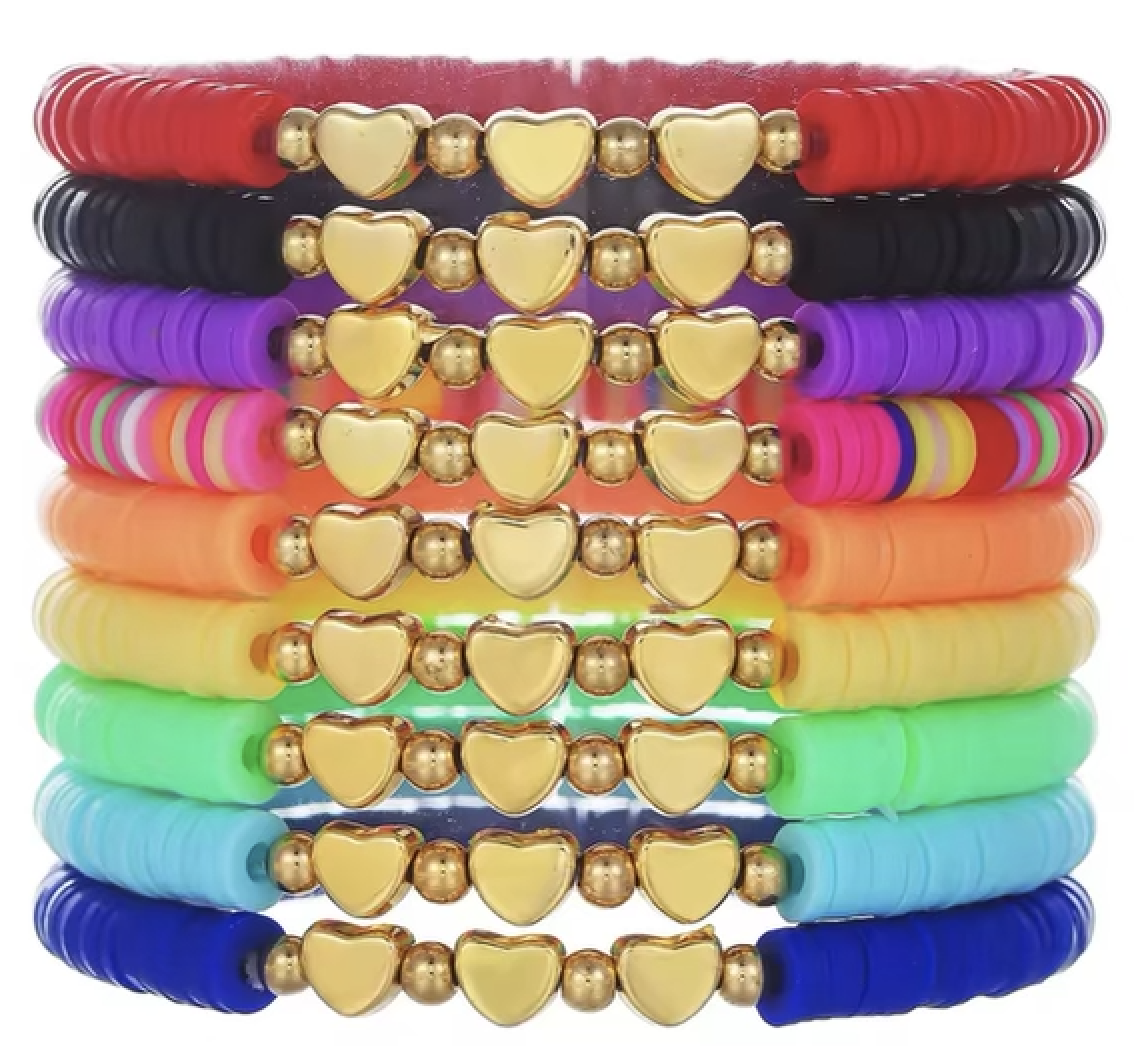 Beaded Heart Bracelet Set of 9