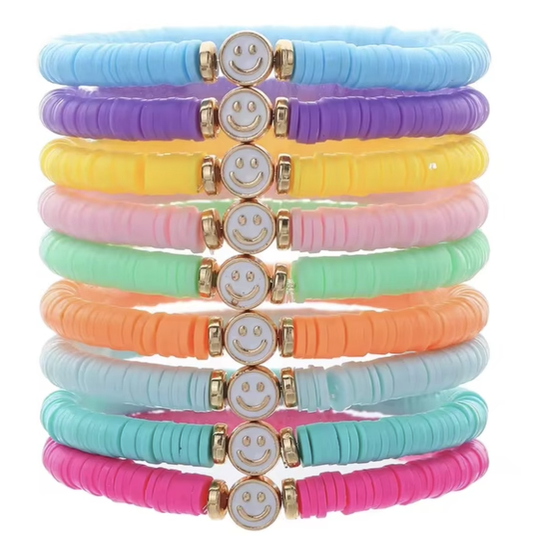 Beaded Smiley Bracelets Set of 9
