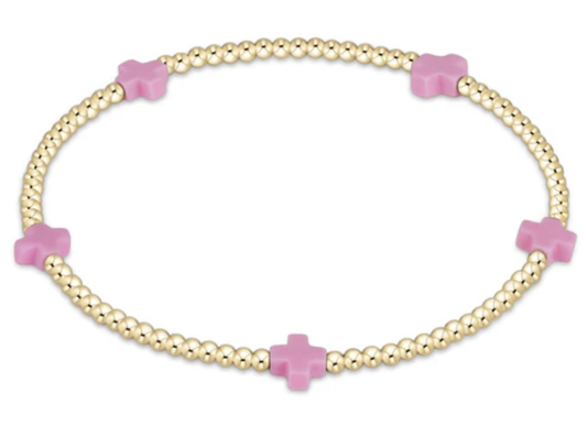 signature cross small gold pattern 2mm bead bracelet- Pink