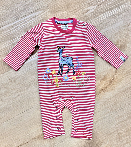 Little Deer Embroidered Playsuit Pink Stripe