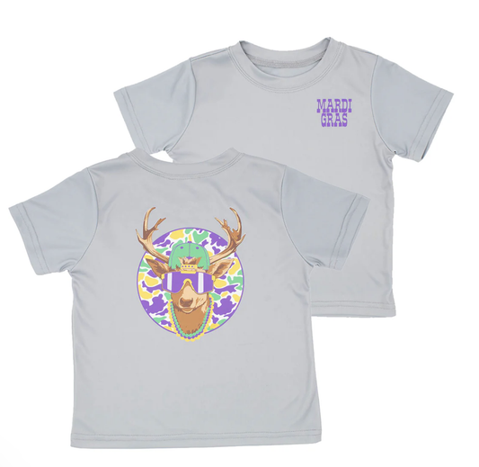 Camo Deer on Gray Short Sleeve Mardi Gras