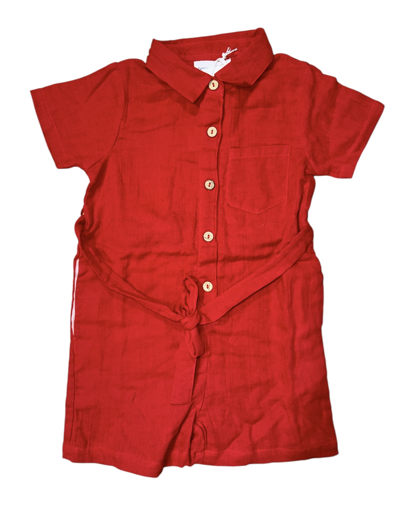 Red Linen Romper with Tie Front