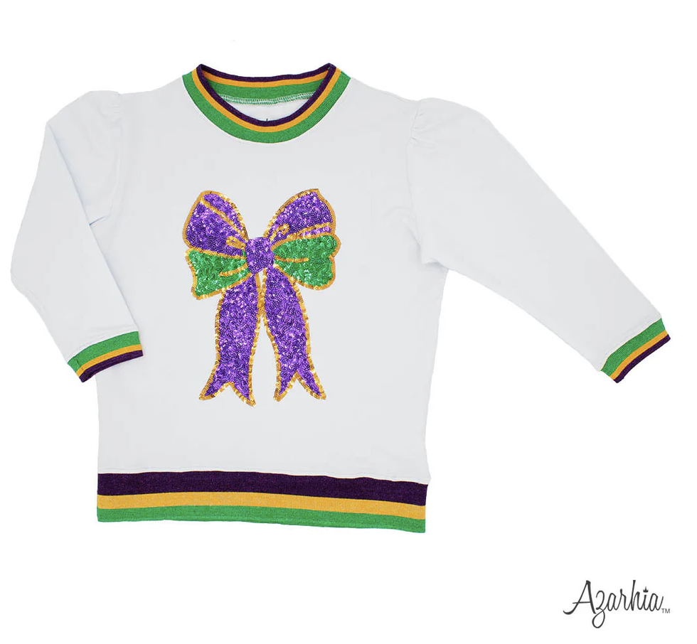 Mardi Gras Bow Sequin L/S Shirt