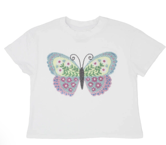 Sequin Butterfly White Boxy Tee