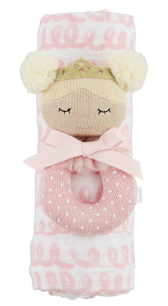 Pink Swirl Swaddle & Rattle Set