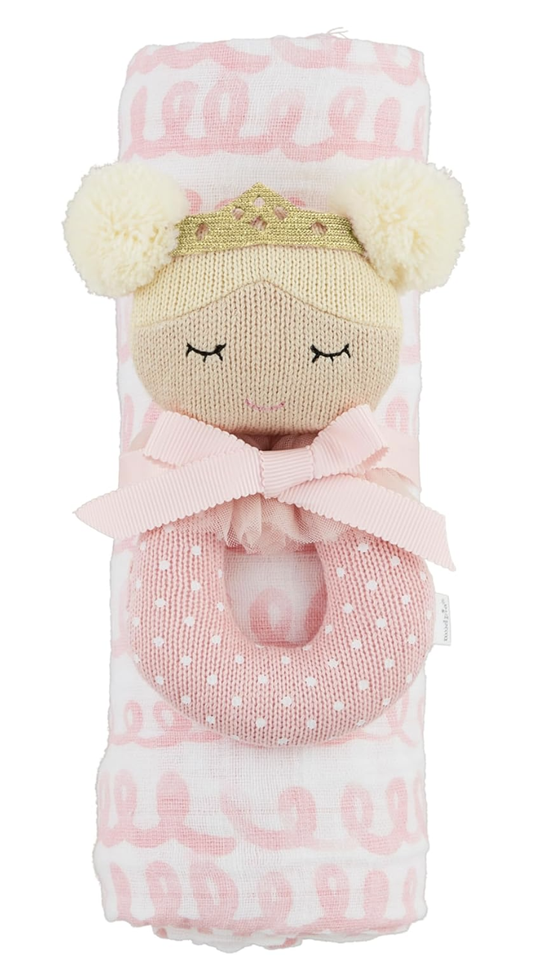Pink Swirl Swaddle & Rattle Set